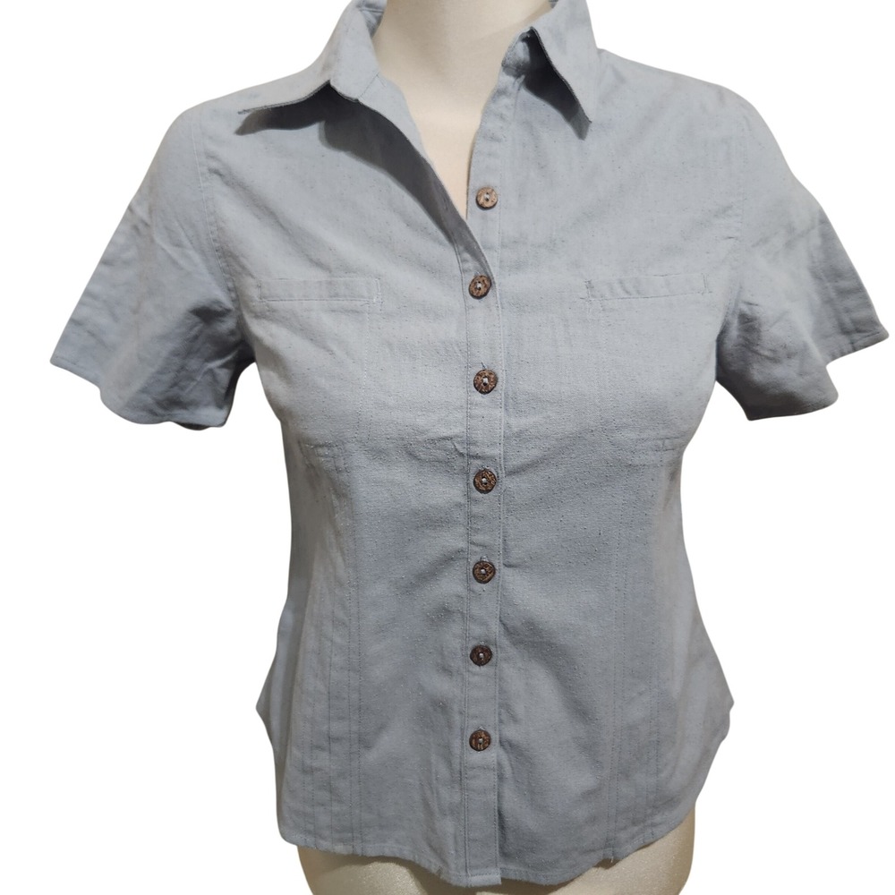 The Earth Collection Light Blue Cotton Silk Blend Button Up Shirt Womens S/M